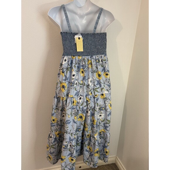 BOG Collective Maxi Dress Floral Corset Denim Blue Cottagecore Band Gypsies L - Picture 5 of 15